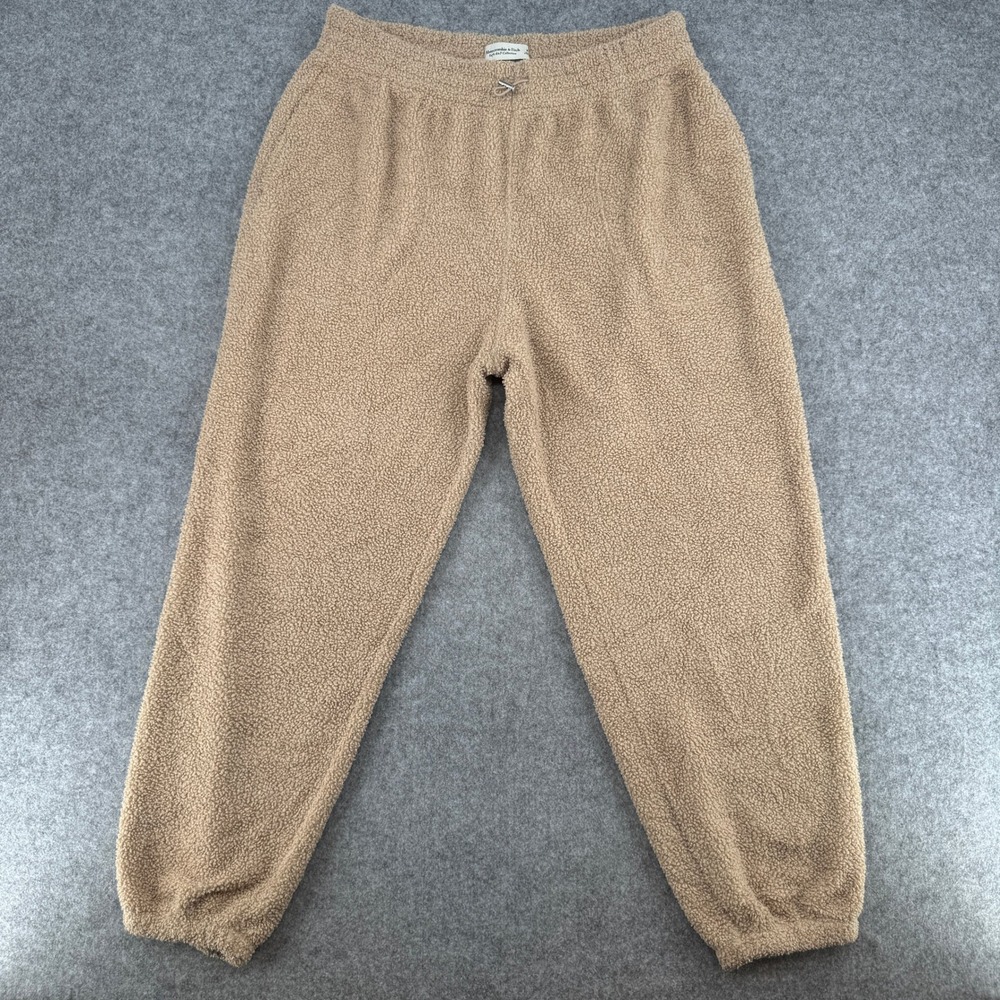 Y2K Abercrombie & Fitch Joggers Womens XL Soft A&F Collection Tan Sherpa EUC